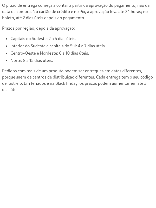 Prazos de entrega