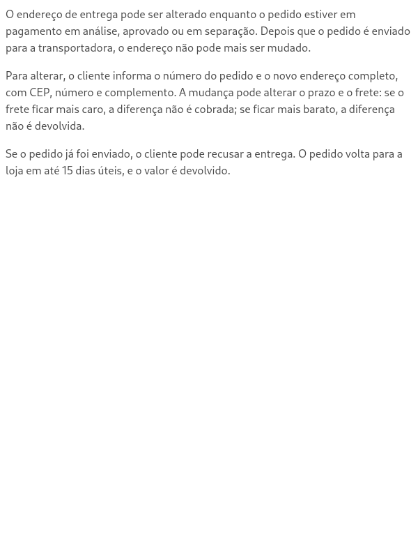 Alterar o endereço de entrega