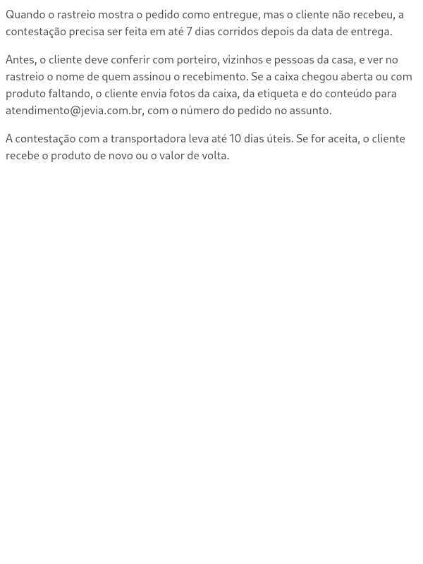 Pedido entregue que não chegou