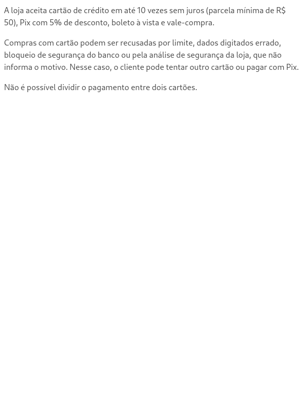 Formas de pagamento