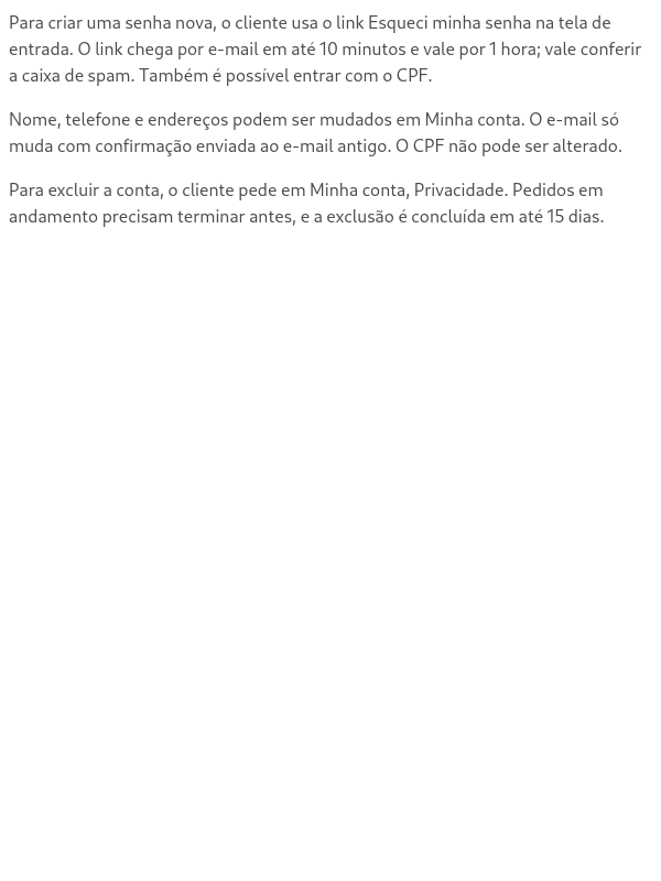 Cadastro, senha e acesso à conta