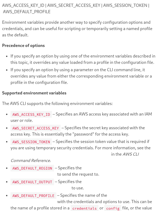 AWS environment variables