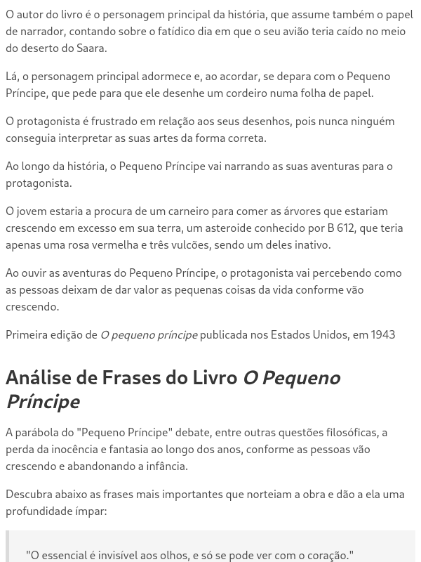 Resumo do Livro O Pequeno Príncipe